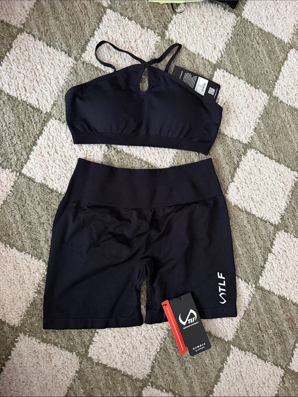 TLF Black Athletic Bralette & Scrunch Shorts Set